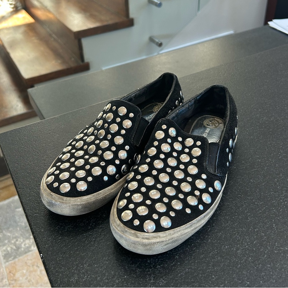 Black Slip-On Michael Kors Shoes with Silver Pearl Accents